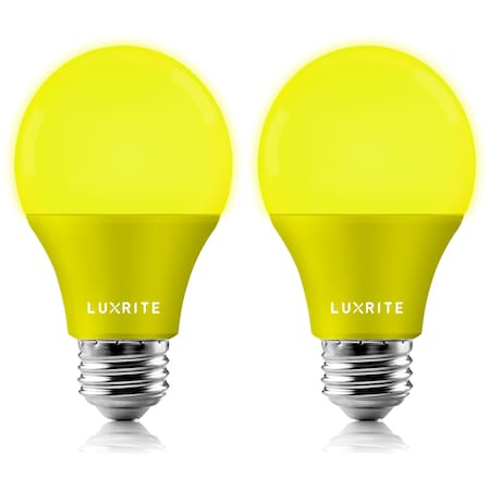 Luxrite A19 LED Light Bulbs 8W (60W Equivalent) Yellow Colored Bulbs Non-Dimmable E26 Base 2-Pack LR21490-2PK